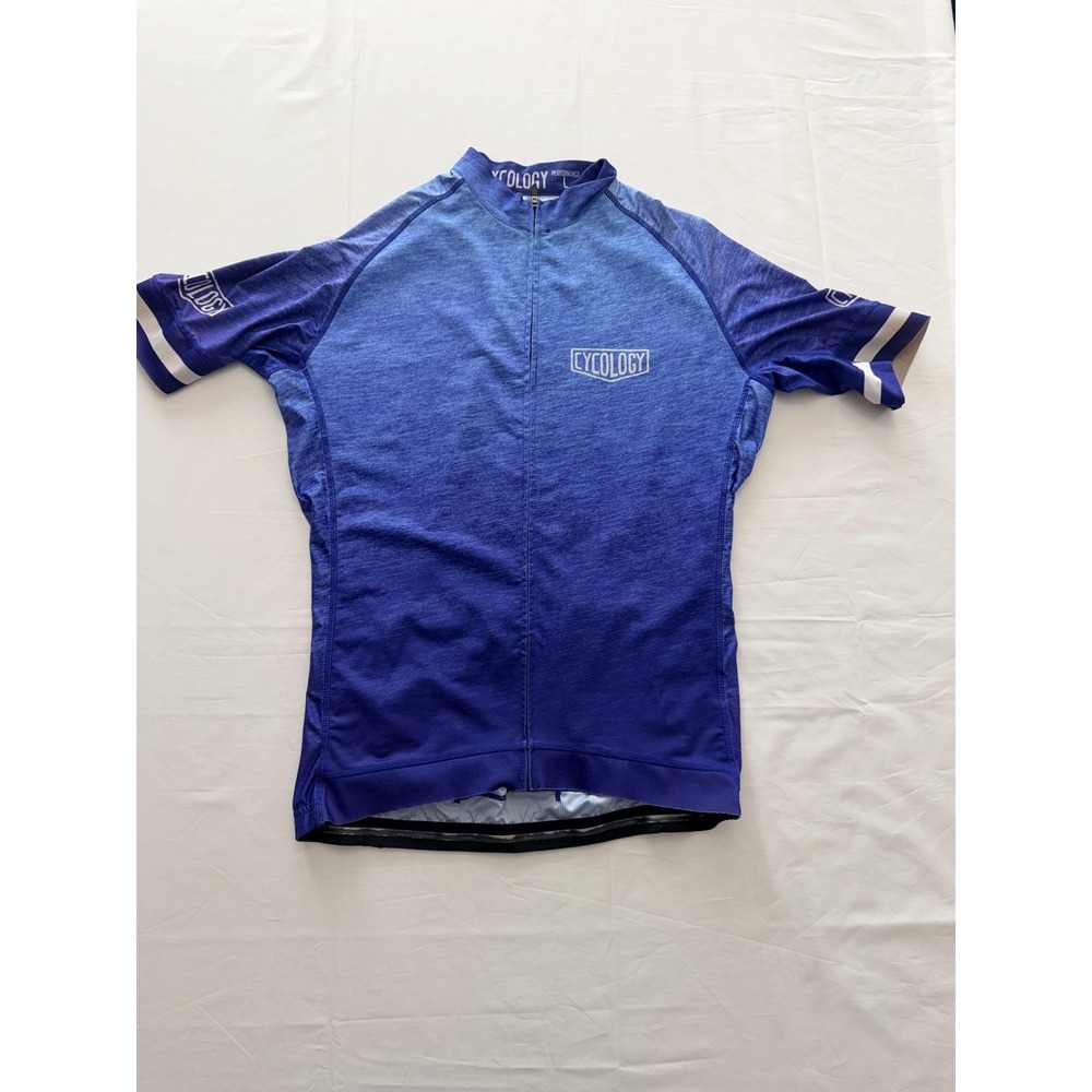 Cycology Performance Cycling Jersey Mens Large Blue Full Zip Short Sleeve Road